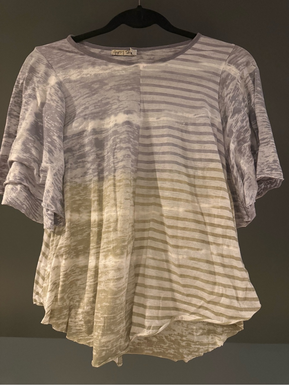 Gypsy Daisy Gray Lavender & Gray Olive Mixed Stripe Short Sleeve Tee